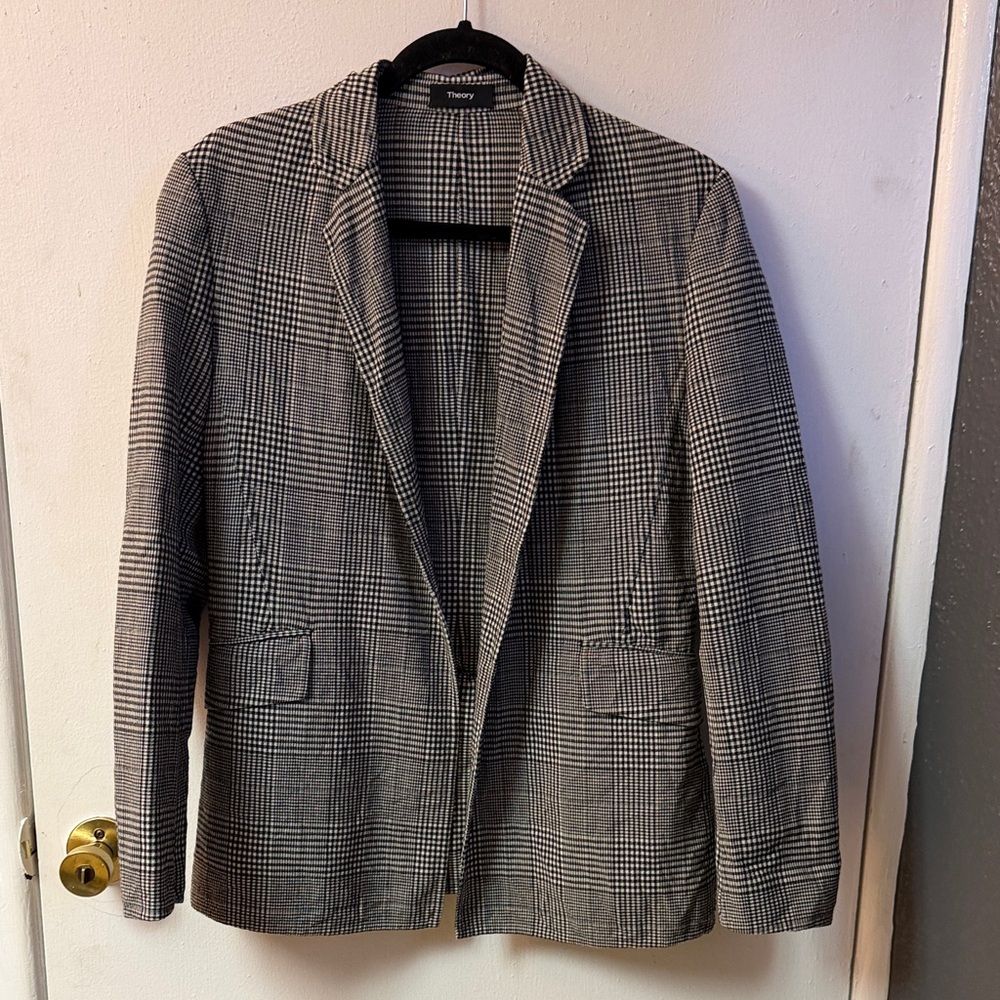 Theory Black and White Checkered Blazer